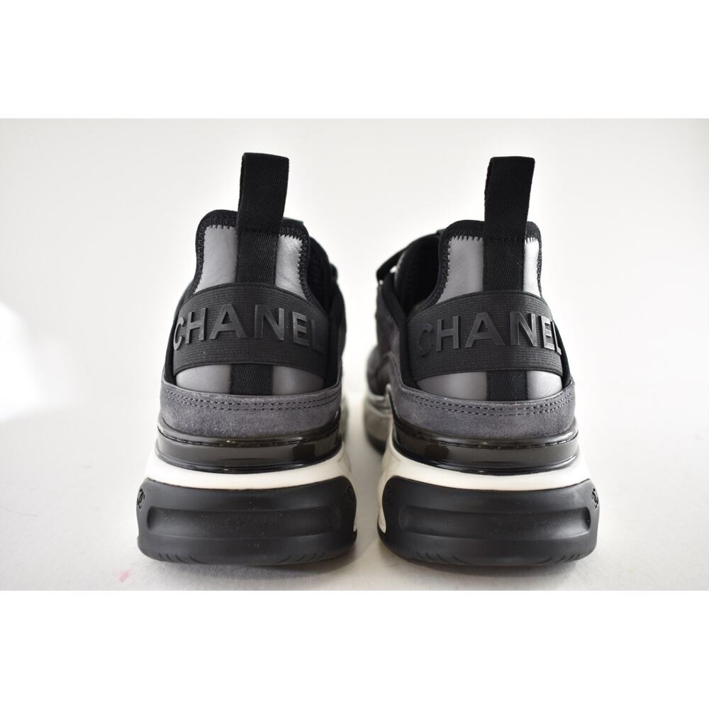 Chanel 23K Grey Suede Black White CC Logo Lace Up Low Top Trainer Sneaker 42 - Picture 12 of 15